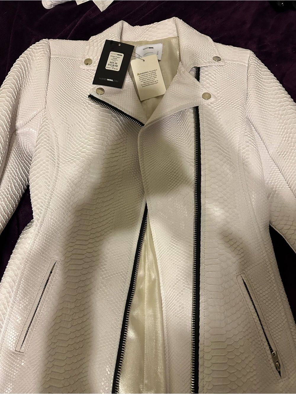 Fashion Nova White Textured Leather Jacket